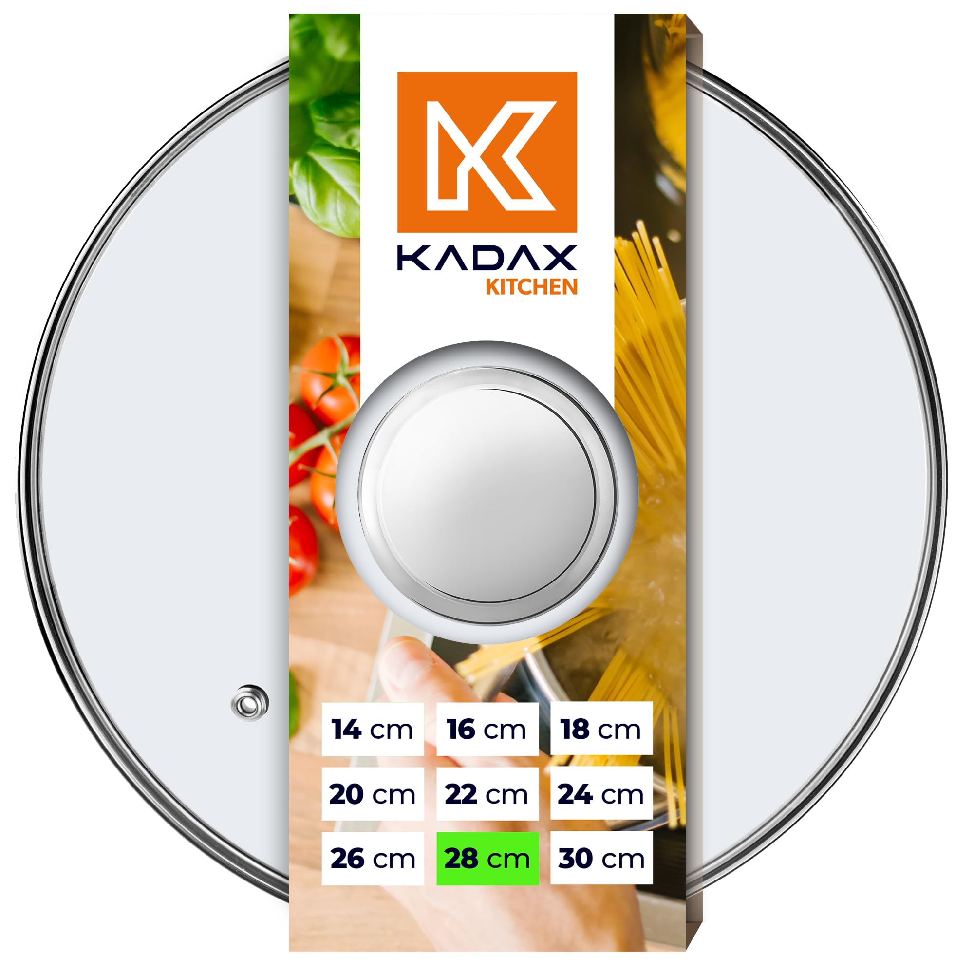 KADAX Glasdeckel, Topfdeckel Ø28 cm mit Silbergriff, hitzebeständig, mit Dampfloch, Universaldeckel für Töpfe & Pfannen, klare Sicht, dicht schließend