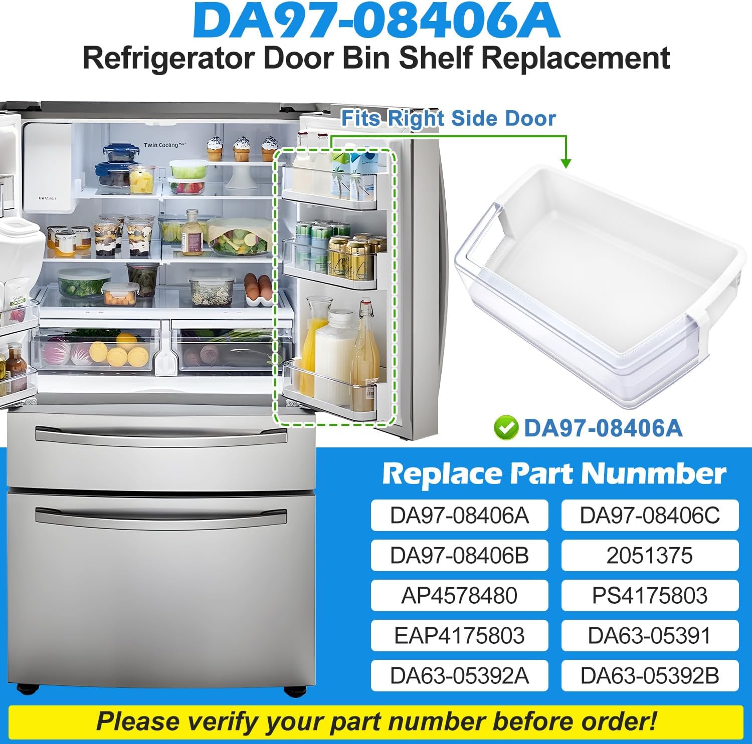 (2 PACK) Upgraded DA97-08406A, DA97-08406B/C Right Refrigerator Door Shelf Replacement for RF4287HARS/XAA, RF4289HARS/XAA Samsung Fridge Shelf AP4578480,DA63-05391/05392B Refrigerator Door Bin Part