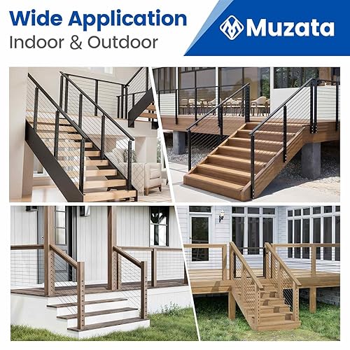 Miniatura 5 de Patente Muzata - Juego de 20 pares de barandillas invisibles negras de 18 pulgadas, tensor y terminal oculto de acero inoxidable T316 para escaleras