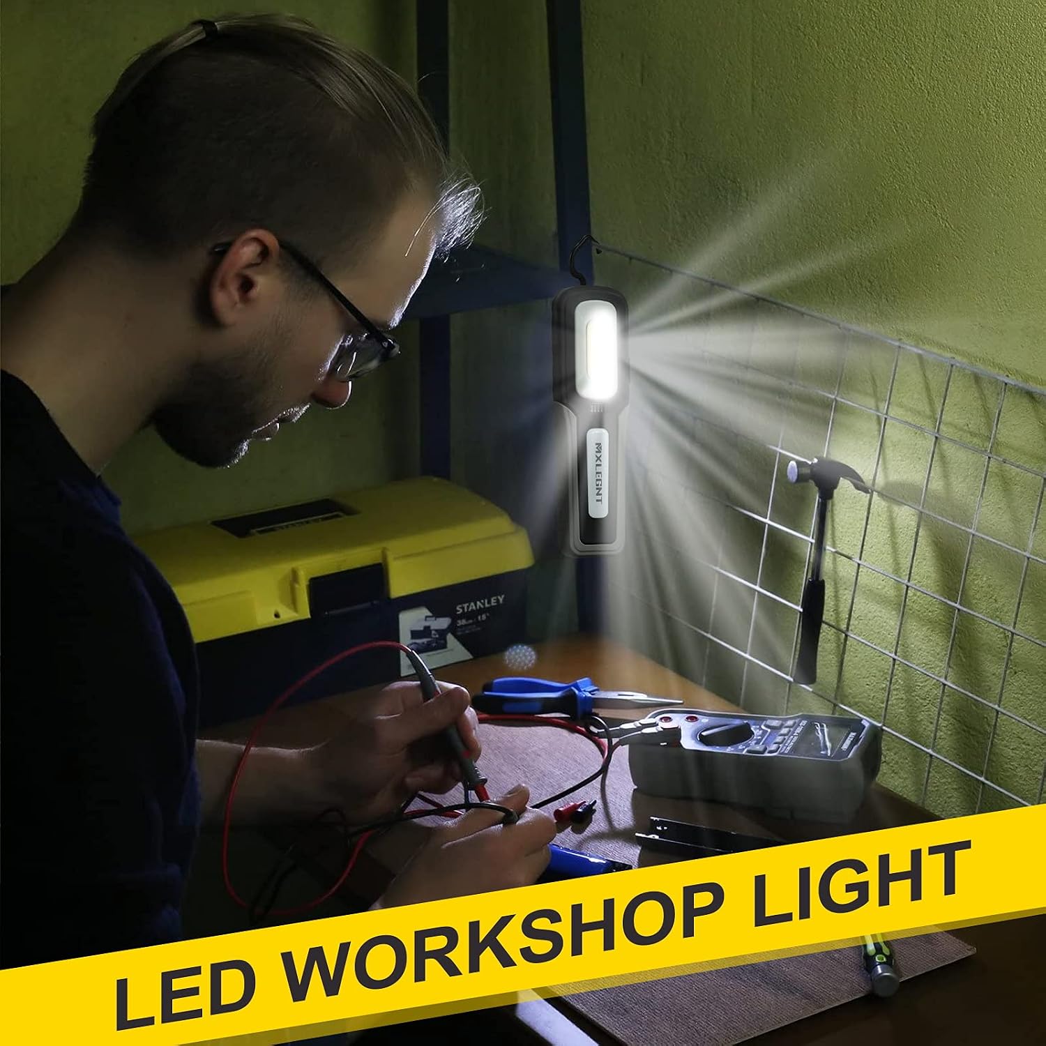 MXLEGNT COB Work Light: Rechargeable LED Cordless Magnetic Inspection Flashlights Worklight with Hook for Car Mechanic
