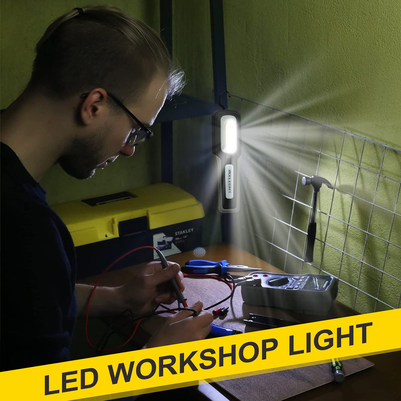 Lámpara de inspección de luz de trabajo: linterna LED magnética brillante recargable de 20 W con batería de 4500 mAh, 800 lúmenes, perfecta para mecánico de automóviles, taller