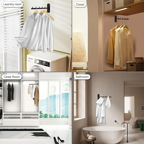 Miniatura 7 de Sumnacon Perchero de ropa de acero inoxidable, 2 piezas, perchero de ropa montado en la pared, tendedero de pared con brazo oscilante, colgador de