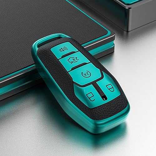 Miniatura 3 de COTIYBOK Funda para llavero Ford con llavero de cuero TPU para llave de automóvil, protección de 360 grados para Ford Mustang Fusion F150 Explorer