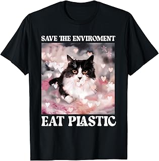 Help Save the Environment: Eat Plastic – A Cute Cat Meme T-Shirt