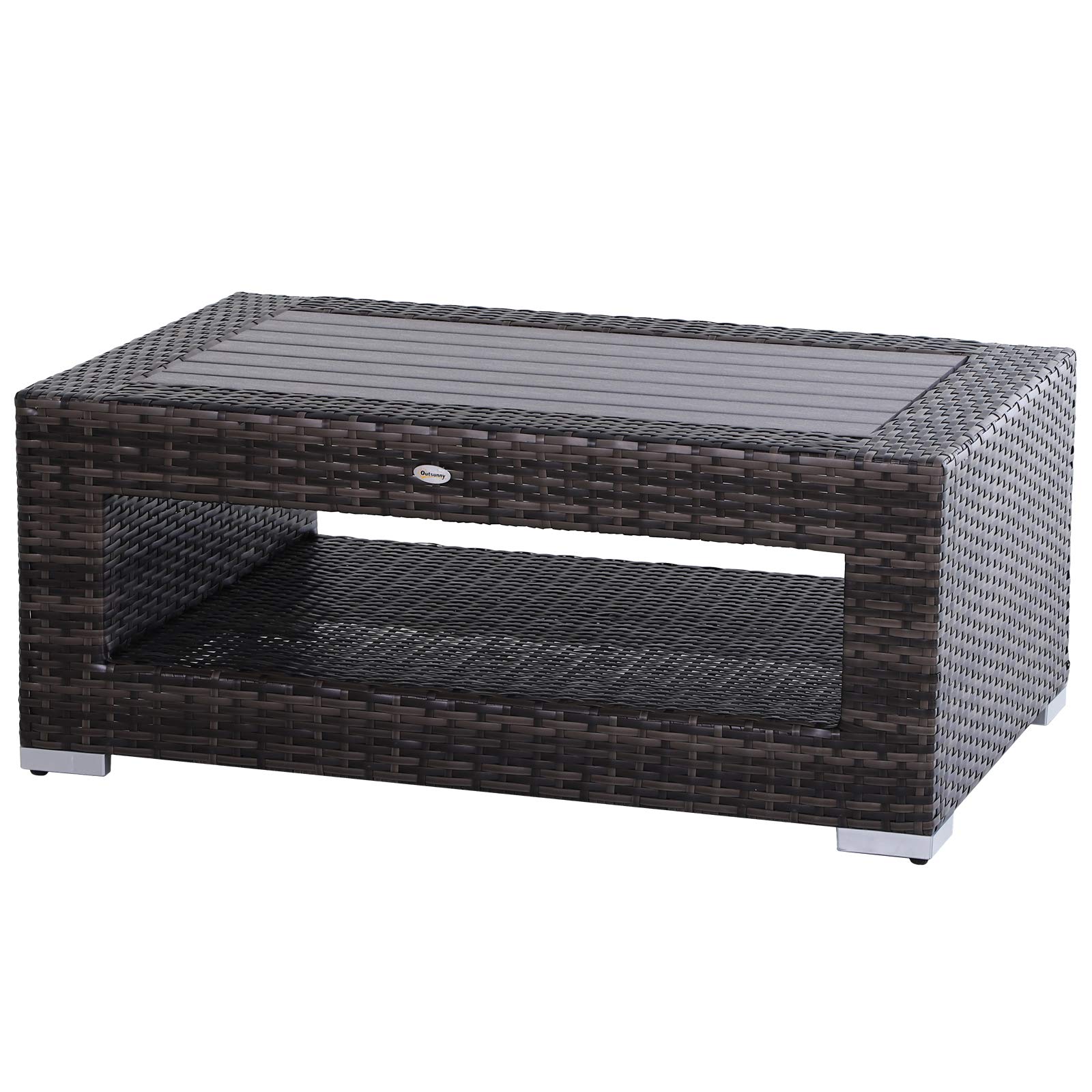 Outsunny Indoor Outdoor Wicker Rattan Coffee Side Table With Deluxe Slatted Top And 2 Tier Shelf Storage Design Mixed Grey Buy Online In South Africa Missing Category Value Products In South