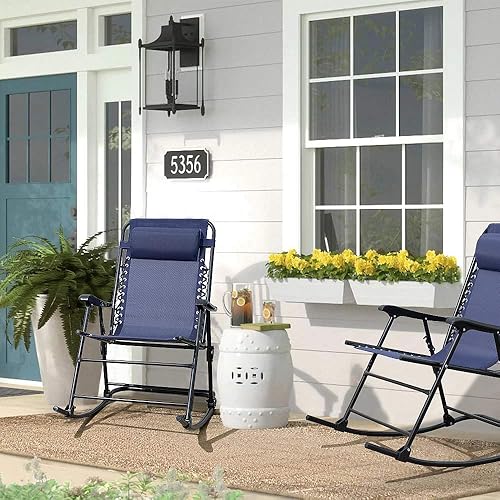 Miniatura 7 de Devoko Silla mecedora de gravedad cero para patio, silla reclinable ancha para exteriores, césped, playa, camping, junto a la piscina con almohada