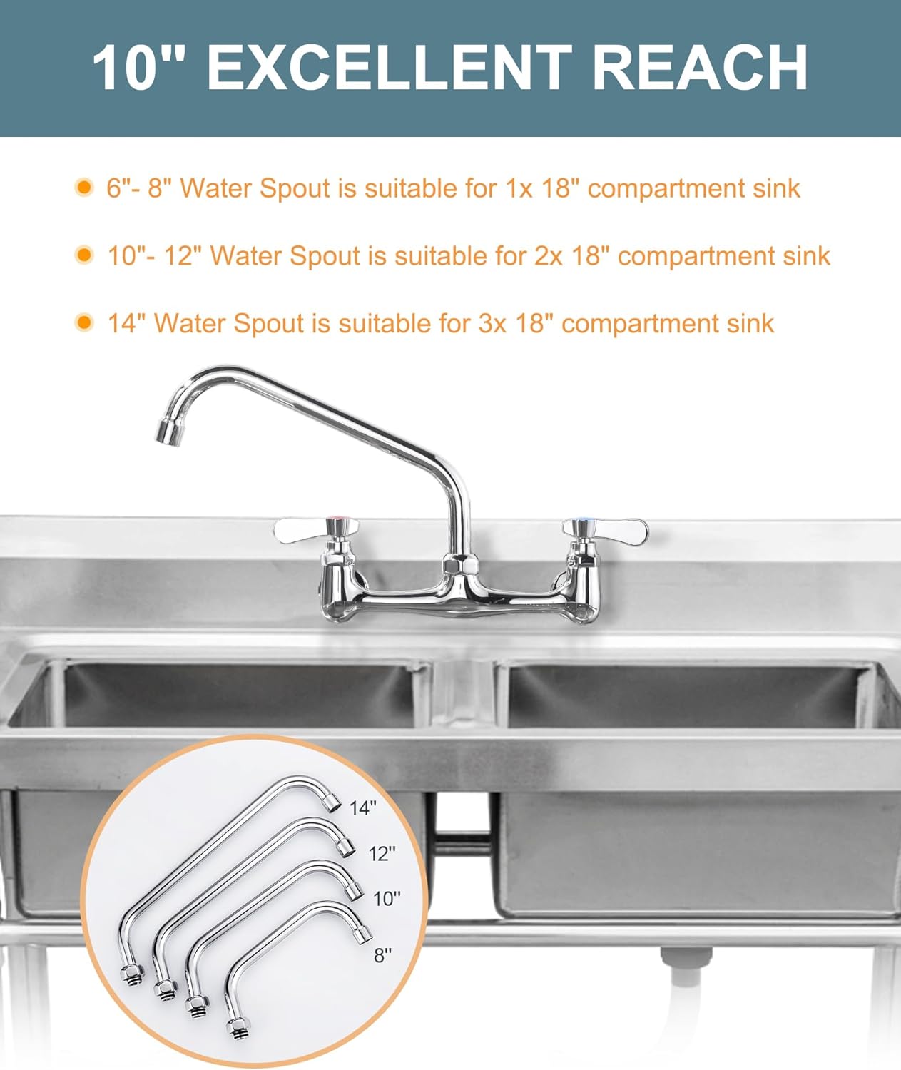 10" Polished Chrome Swivel Spout Replacement for Kitchen Sink