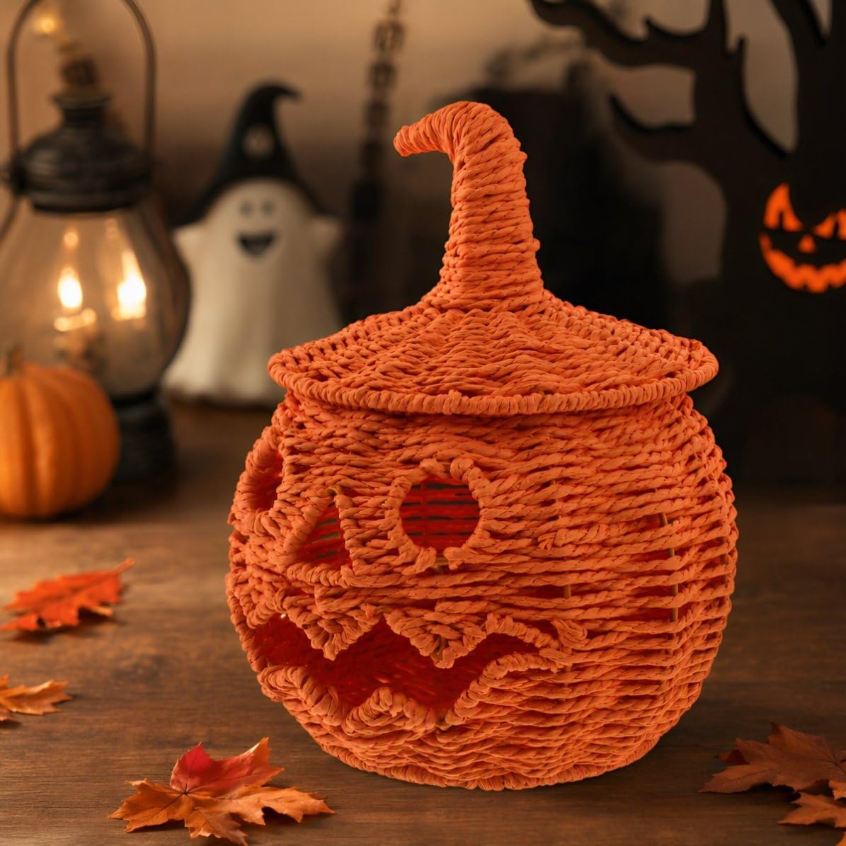 Toyvian Lanterna Cappello e Metallo Arancione Carta Zucca con Halloween