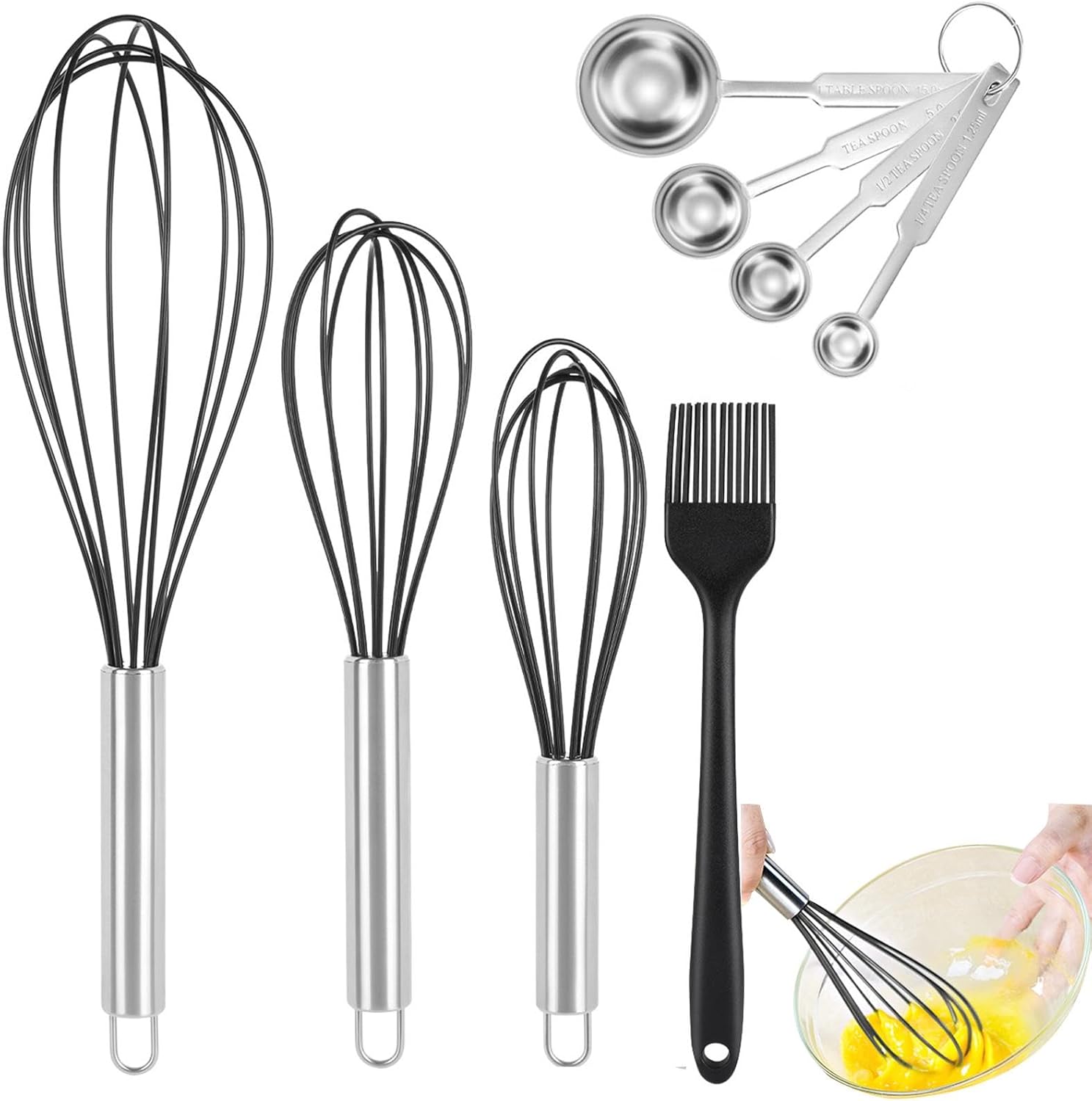 8Pcs/Set Egg Whisks Stainless Steel & Silicone NonStick Coated Small