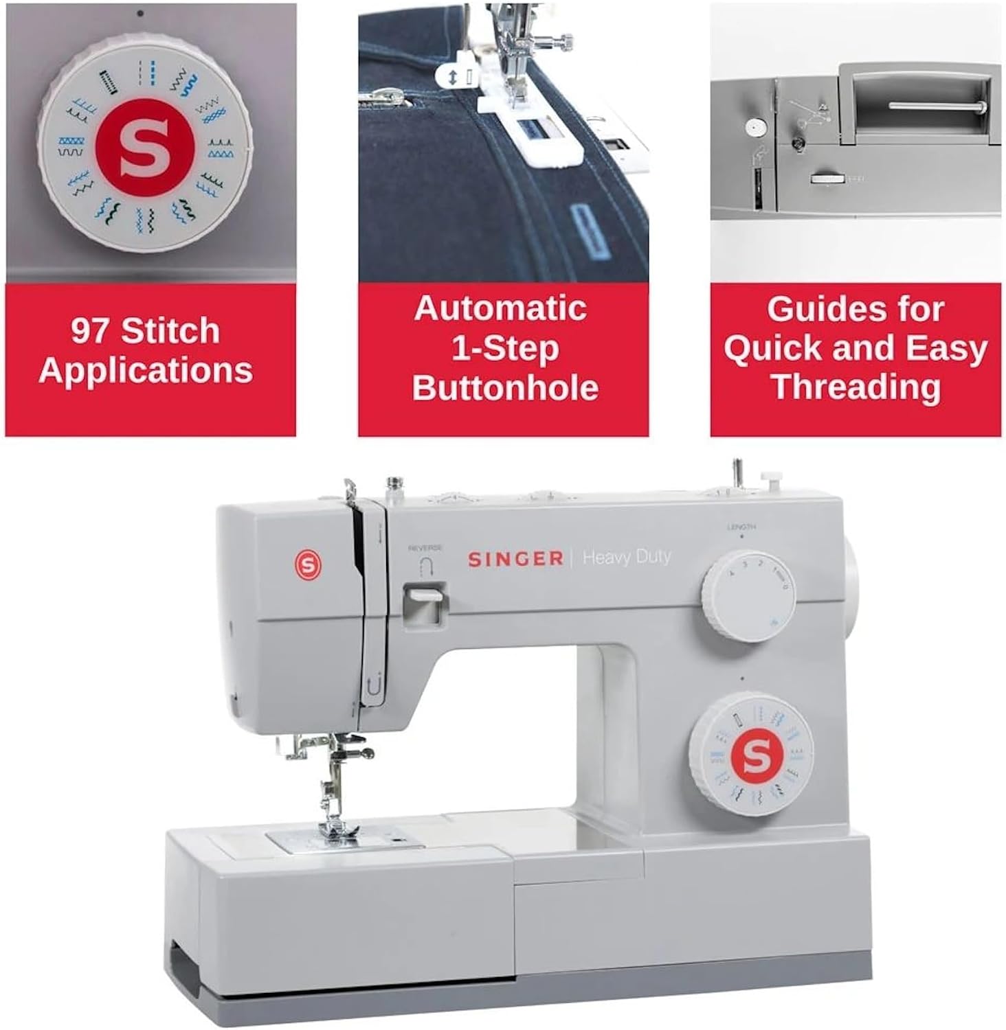 SINGER 4423 Heavy Duty Sewing Machine With Included Accessory Kit, 97 Stitch Applications + SINGER Bobbin Winder - for Class 15 and 15J Bobbins - Battery Powered with Included Power Adapter