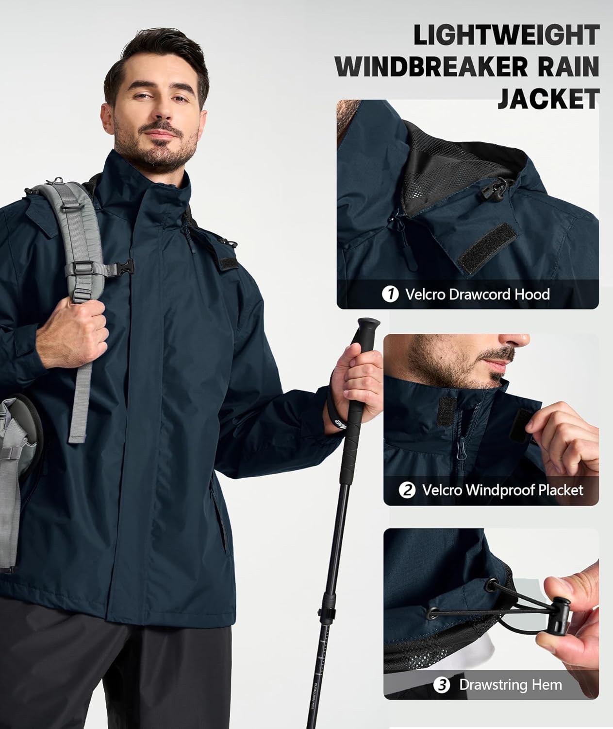 SWISSWELL Rain Suits for Men Waterproof Lightweight Windbreaker Jacket and Pants with Detachable Hood for Golf Hiking Travel - Image 8