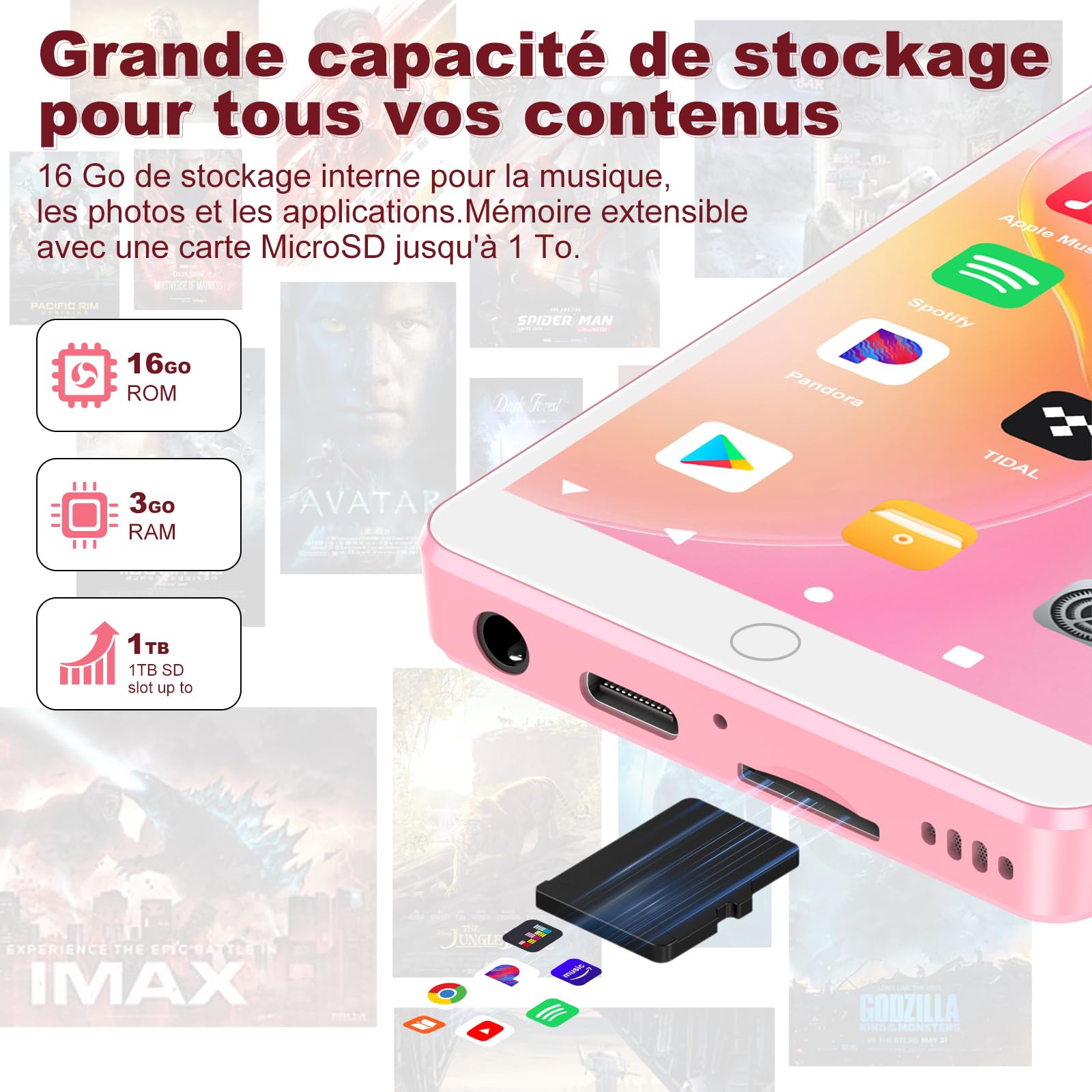 16 Go Lecteur MP3 avec Bluetooth WiFi et écran Tactile 4.02"
