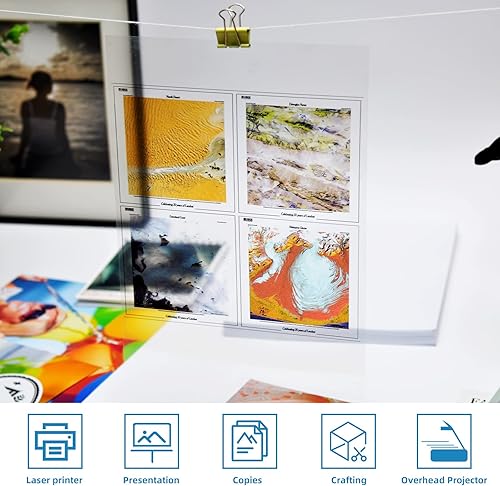 Miniatura 4 de Uinkit Película transparente para proyector de 11 x 17 pulgadas, 50 hojas, un paquete para impresora láser y película de proyector de 11 x 17