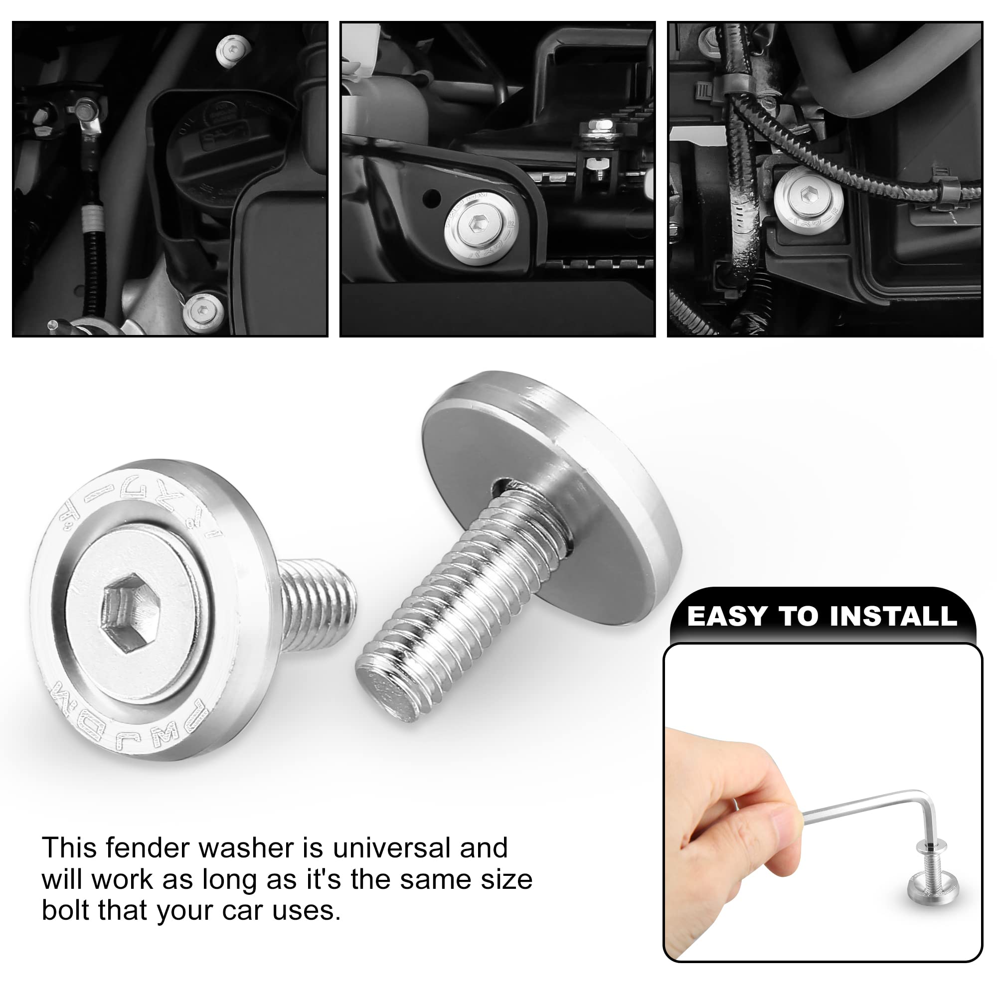 X AUTOHAUX 10pcs Fender Washer Bumper Washer M6 Bolts Engine Bay Silver Tone, 0.79"x0.43" - Image 3