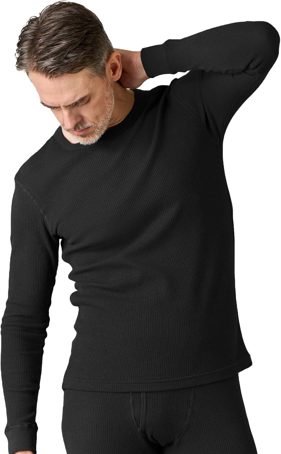 Men's Thermal Cotton Waffle Shirt Midweight Base Layer Long Sleeves Crew Top M58