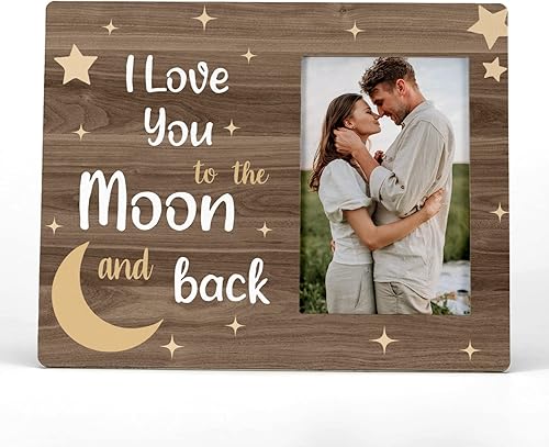 FONDCANYON Marco de fotos con texto en inglés "I Love You To The Moon And Back", marcos de fotos para parejas, regalos de aniversario de boda de San FONDCANYON Marco de fotos con texto en inglés "I Love You To The Moon And Back", marcos de fotos para parejas, regalos de aniversario de boda de San