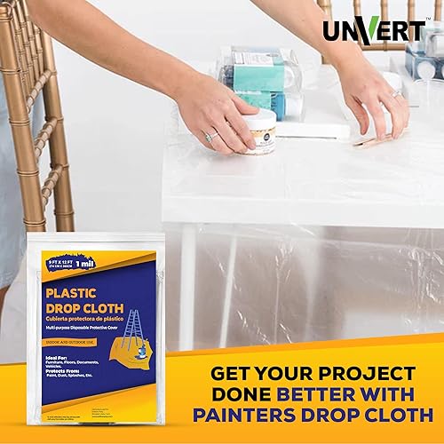 Miniatura 5 de Painters - Láminas de plástico, paños de plástico para pintar, lona de tela de gota de pintura de 9 x 12 pies, cubierta de lona de plástico