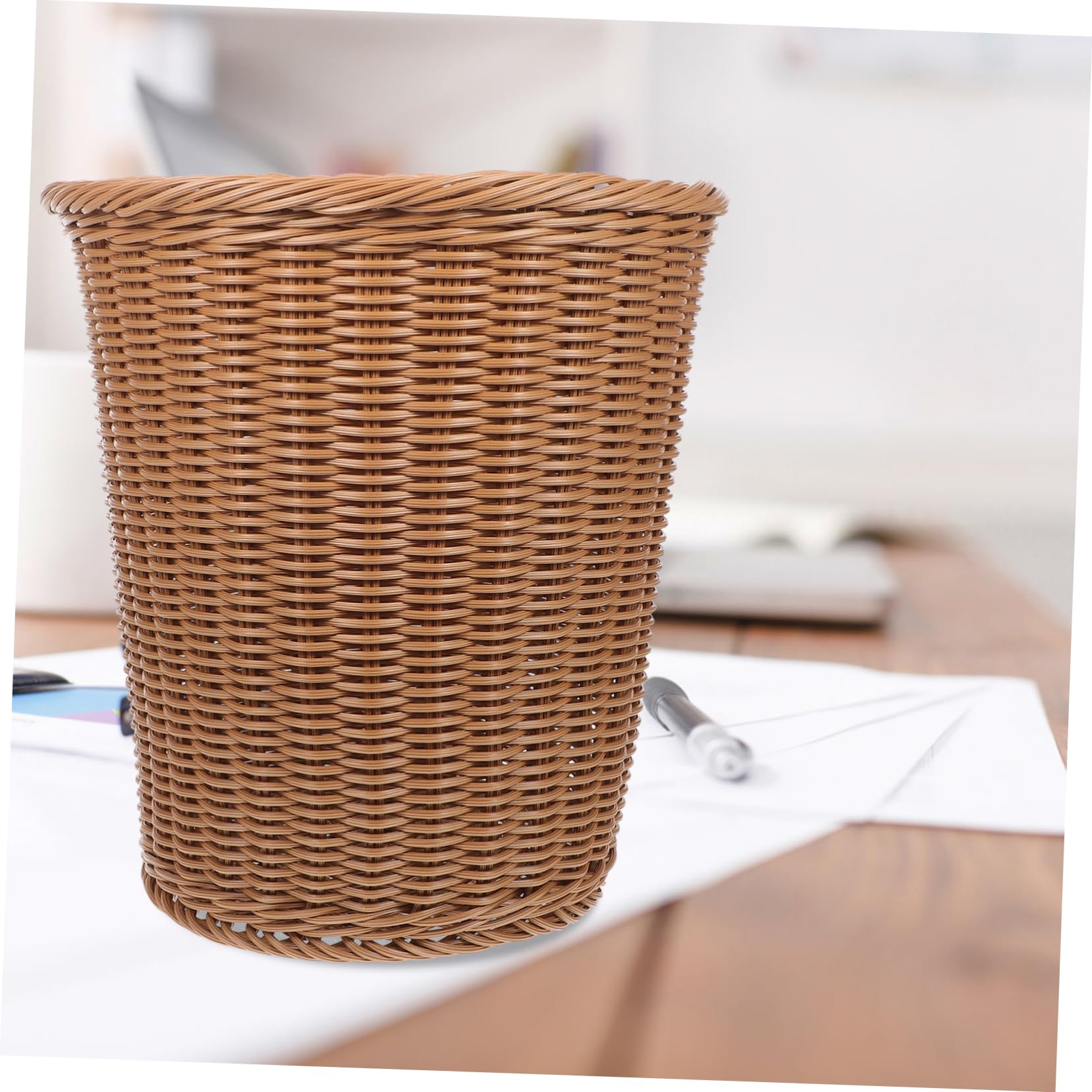 IMIKEYA Cestino per Rifiuti da Ufficio in Plastica Resistente Effetto Rattan, Design Raffinato senza Coperchio, Protezione Ambientale e Superficie Liscia