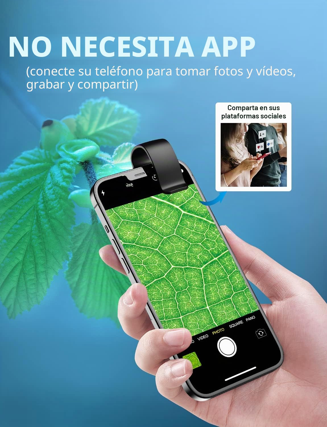 Microscopio de Clip para Teléfono, 200x Teléfono con CPL, 2 Modos de Brillo, para Que los Niños Exploren del Mundo Microscópico