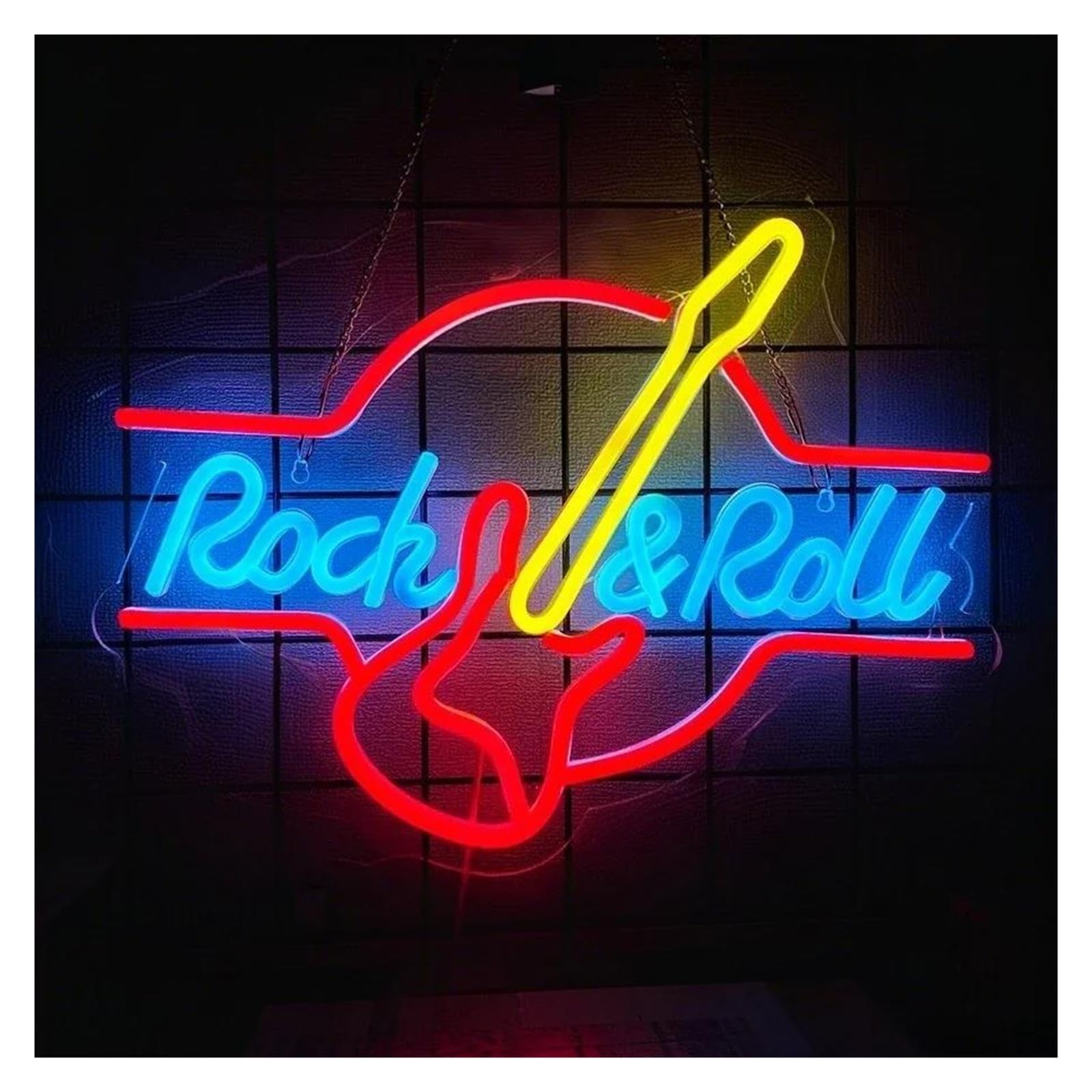 RONGCH Hanging Art Signs Rock & Roll Neon Sign Guitar Light Dimmable USB Powered for Music Studio Live Shows Recording Shop Decor 38cmx26.5cm
