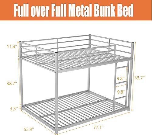 Miniatura 8 de Literas de metal de tamaño matrimonial sobre matrimonial, litera baja de metal con escalera para niños, adolescentes y adultos, marco de cama Negro