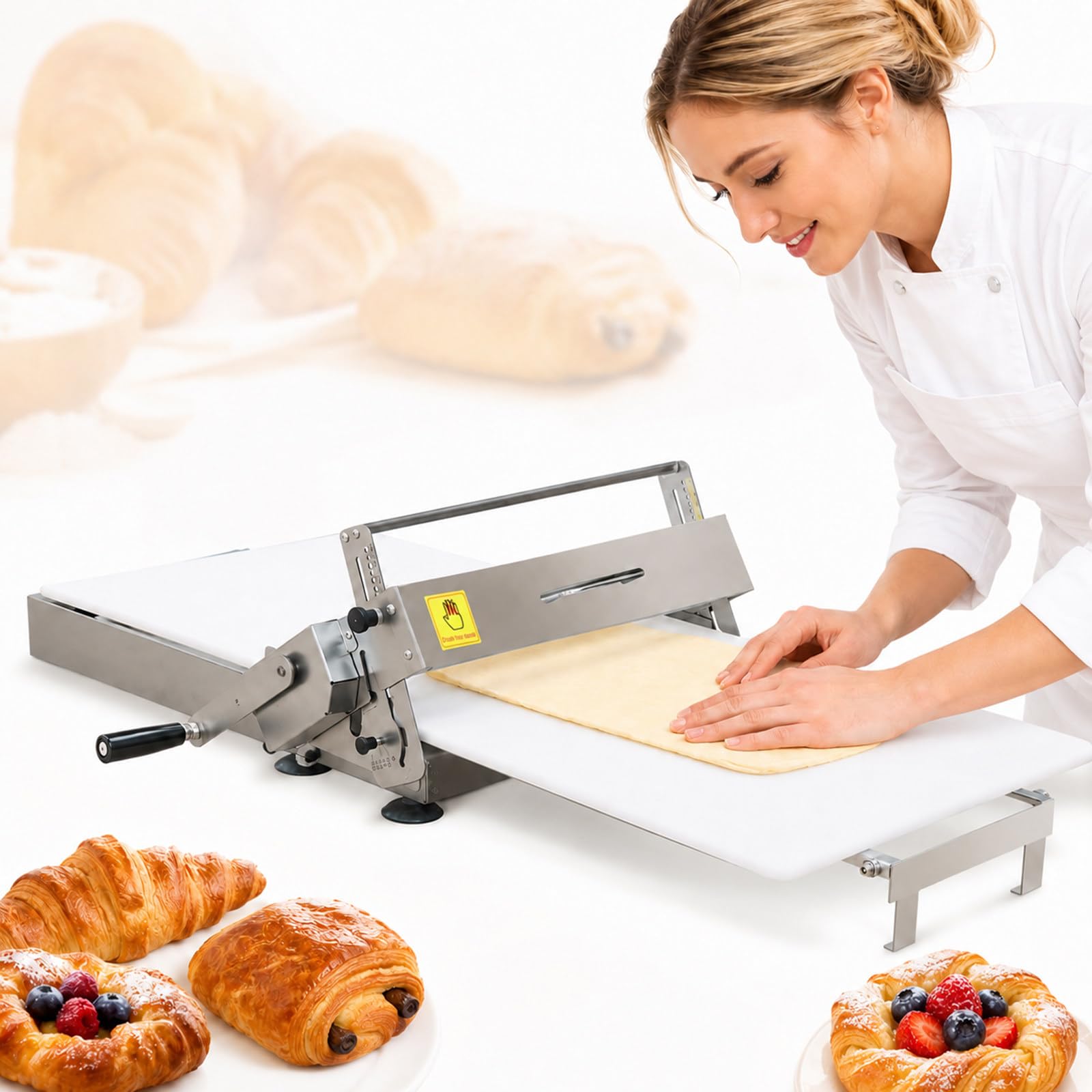MASTLOUFUL More Even Dough Sheets, Manual Dough Sheeter with Adjustable Thickness and Smooth Work Boards for Puff Pastry, Croissants and Egg Tart Preparation
