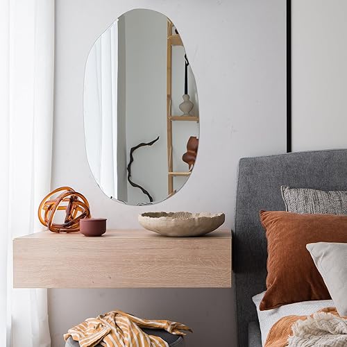 Miniatura 7 de Espejo irregular para pared, grande de 21 x 35 pulgadas, espejo de pared asimétrico de forma irregular, elegante espejo sin marco para sala de