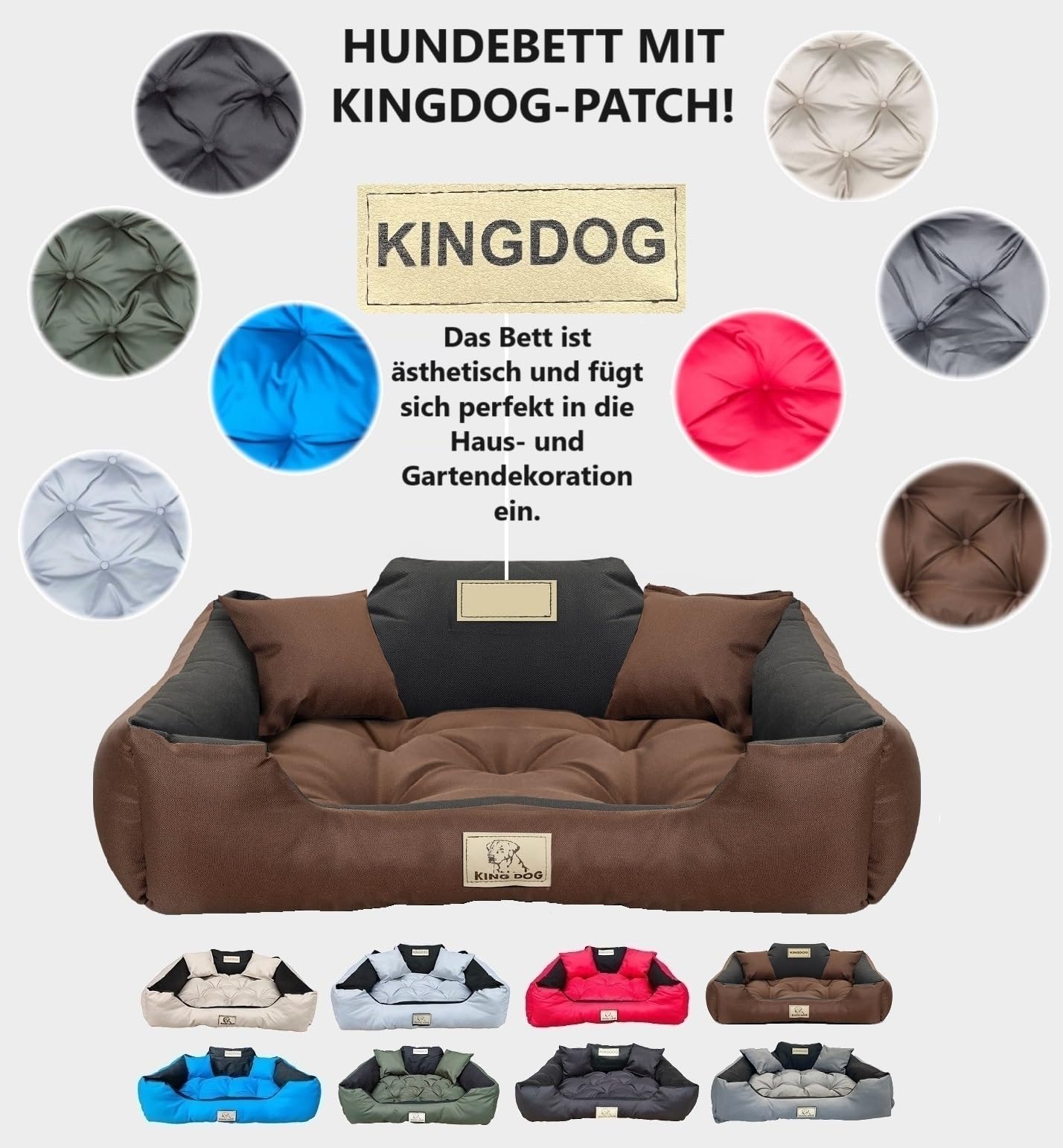 KING DOG Hundebett Große Hunde L 100 × 75 cm Waschbar