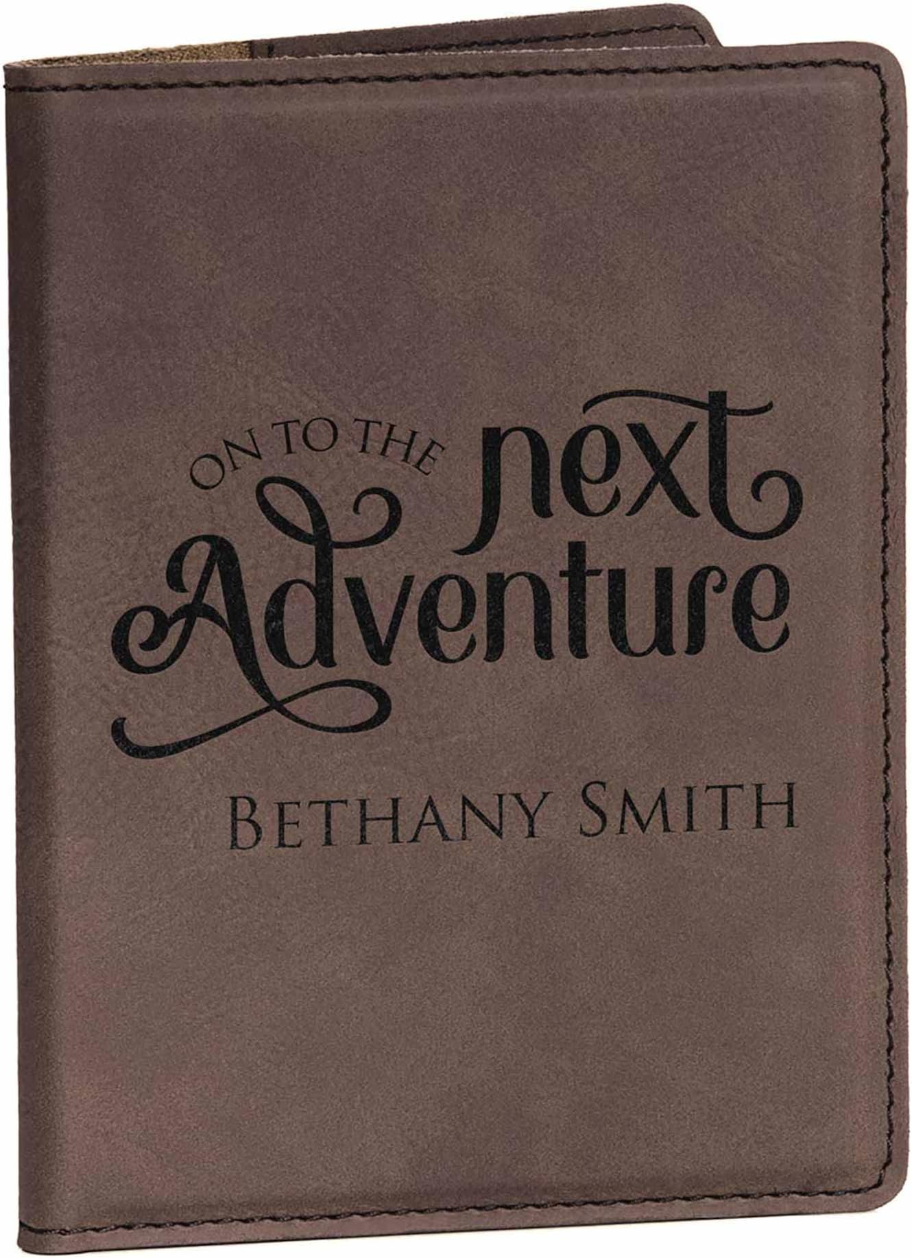 Engraved Personalized Adventure Passport Cover (Dark Brown) - Graduation Gifts Passport Holder, Personalized Passport Case with Your Name