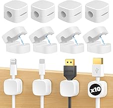 10 x Magnetic Adhesive Cable Clips | Table and Desk Cable Clips | Silicone Organizer | Cable Management Holder | White Cable Holder