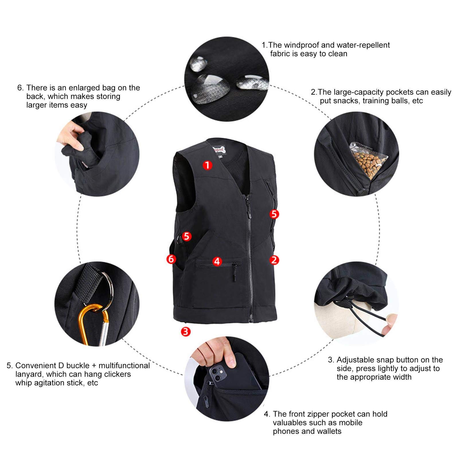 Gilet antivento da addestramento per cani, con tasche multiple, senza maniche, per viaggi, caccia, pesca
