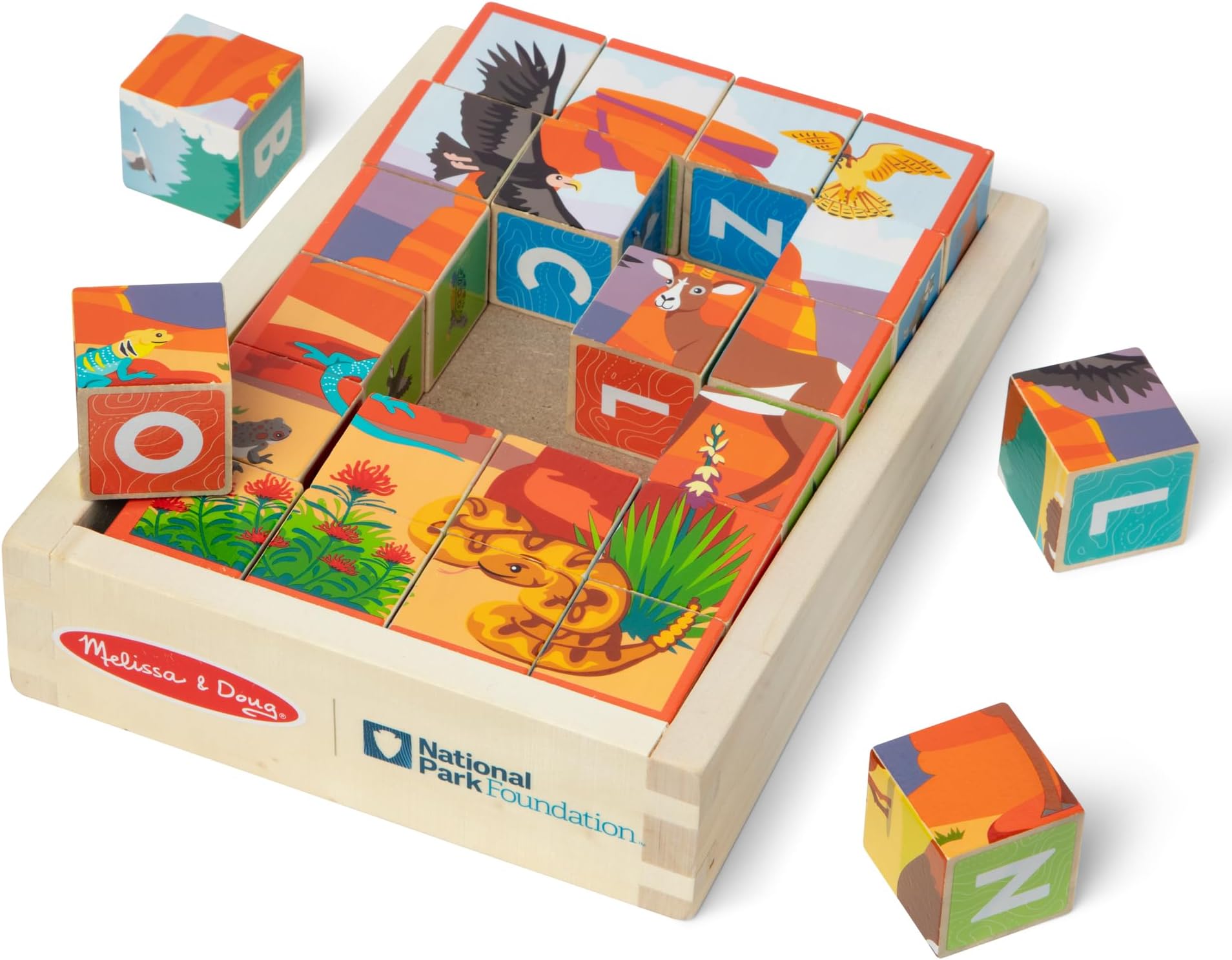 Melissa & Doug National Parks Alphabet & Animals 24-Piece Cube Puzzle (Everglades, Arches, Yellowstone) - FSC Certified