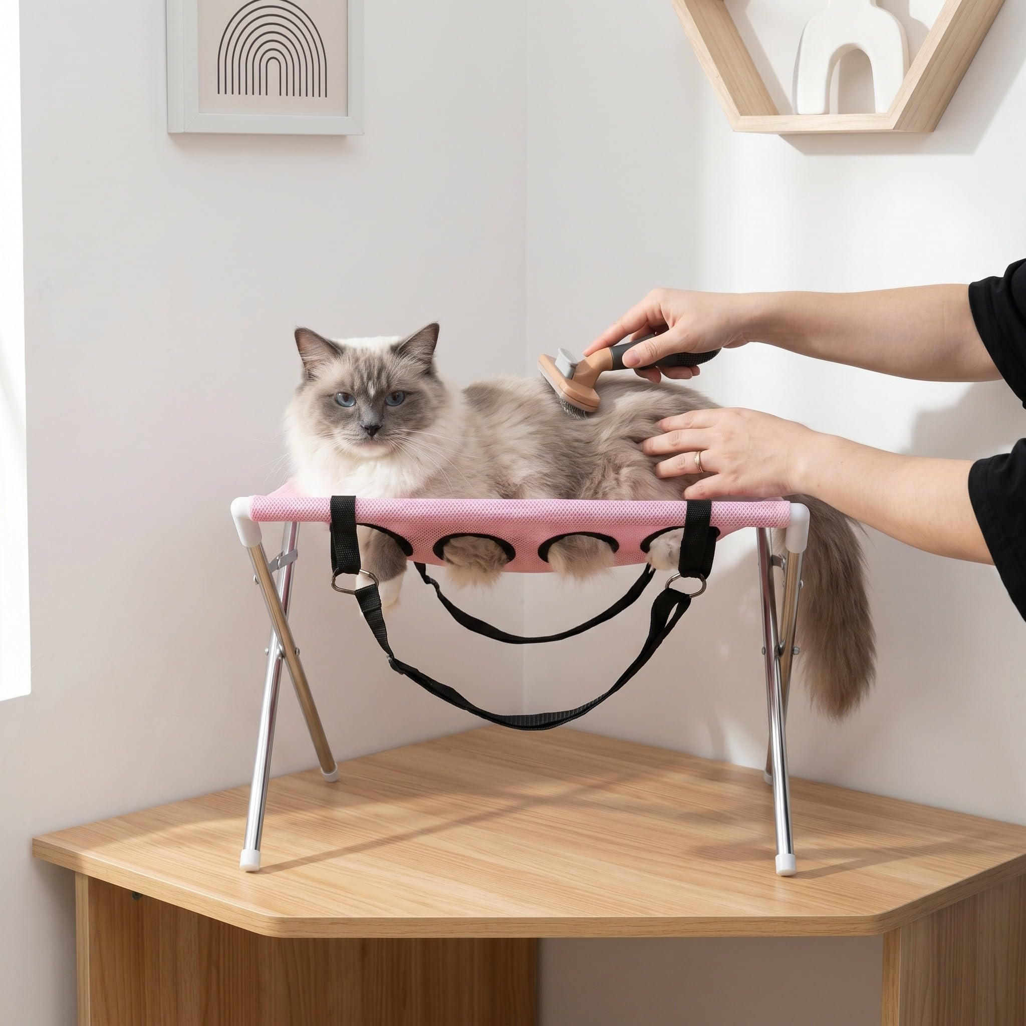SHINEOFI Tragbare Haustierpflege-hängematte mit Gestell (rosa)