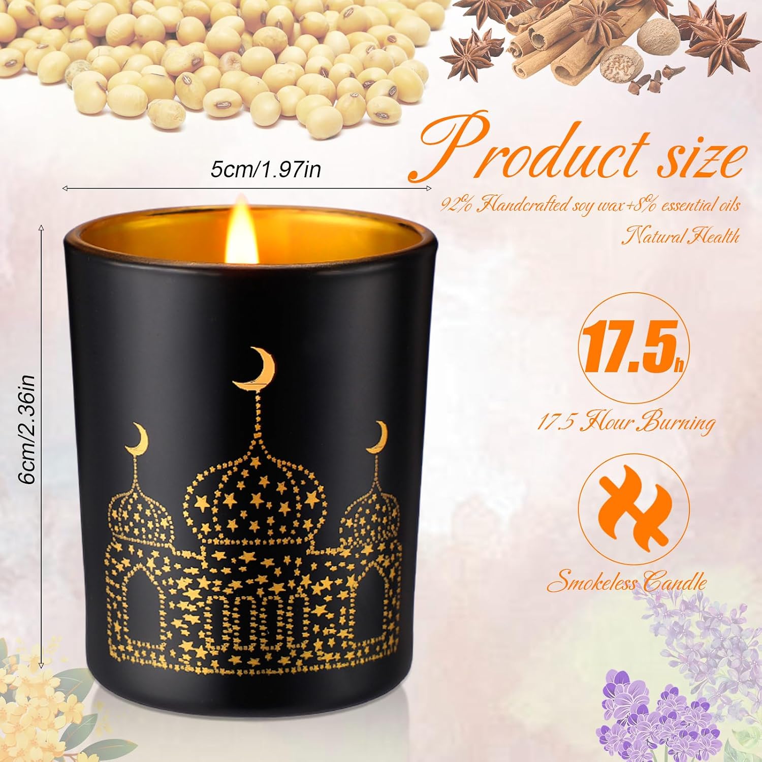 MTLEE 12 Pcs Ramadan Gifts Ramadan Mubarak Scented Candle Jar Eid Candles Eid Religious Novelty Candle Mubarak Home Muslim Islam Gifts Festival Decor(Black) image 2
