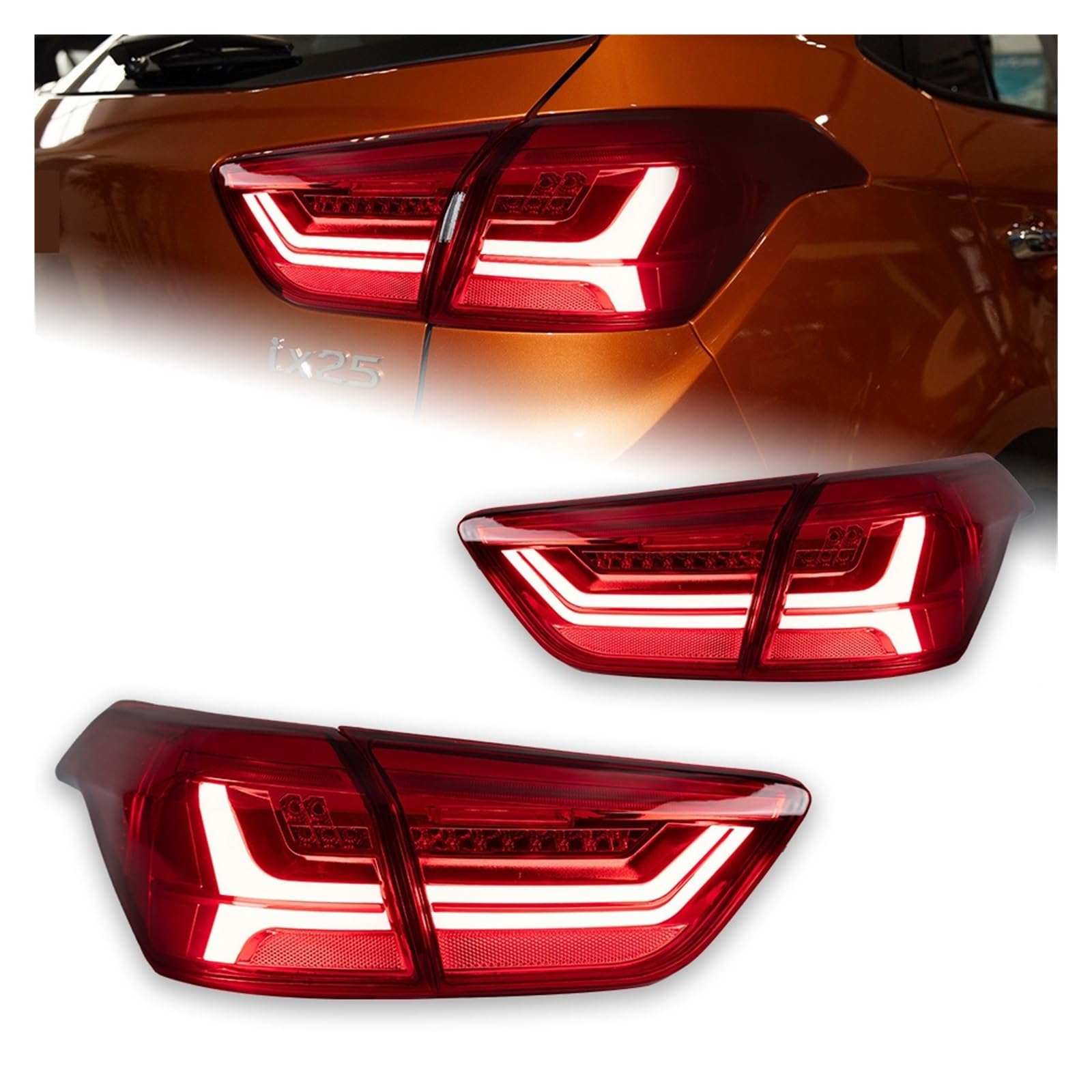 RCKLCY Car Styling Tail Lights Compatible with Hyundai IX25 Tail Lights 2013-2018 Compatible with Creta LED Tail Lamp LED DRL Dynamic Signal Brake Reverse Auto Accessories (Color : Dynamic Signal)