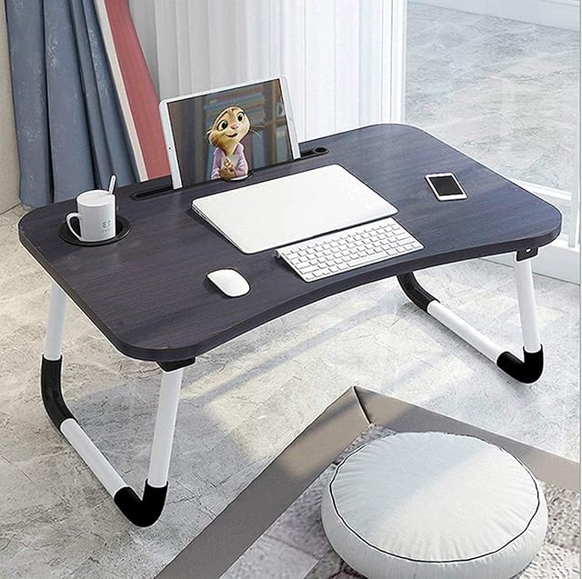 Laptop Bed Tray Table, Foldable Lap Desk Stand, Multifunction Lap Tablet with Slot and Cup Holder, Bed Tray Laptop Desk for Eating Breakfast, Reading, Working, Watching Movie on Bed/Couch/Sofa/Floor