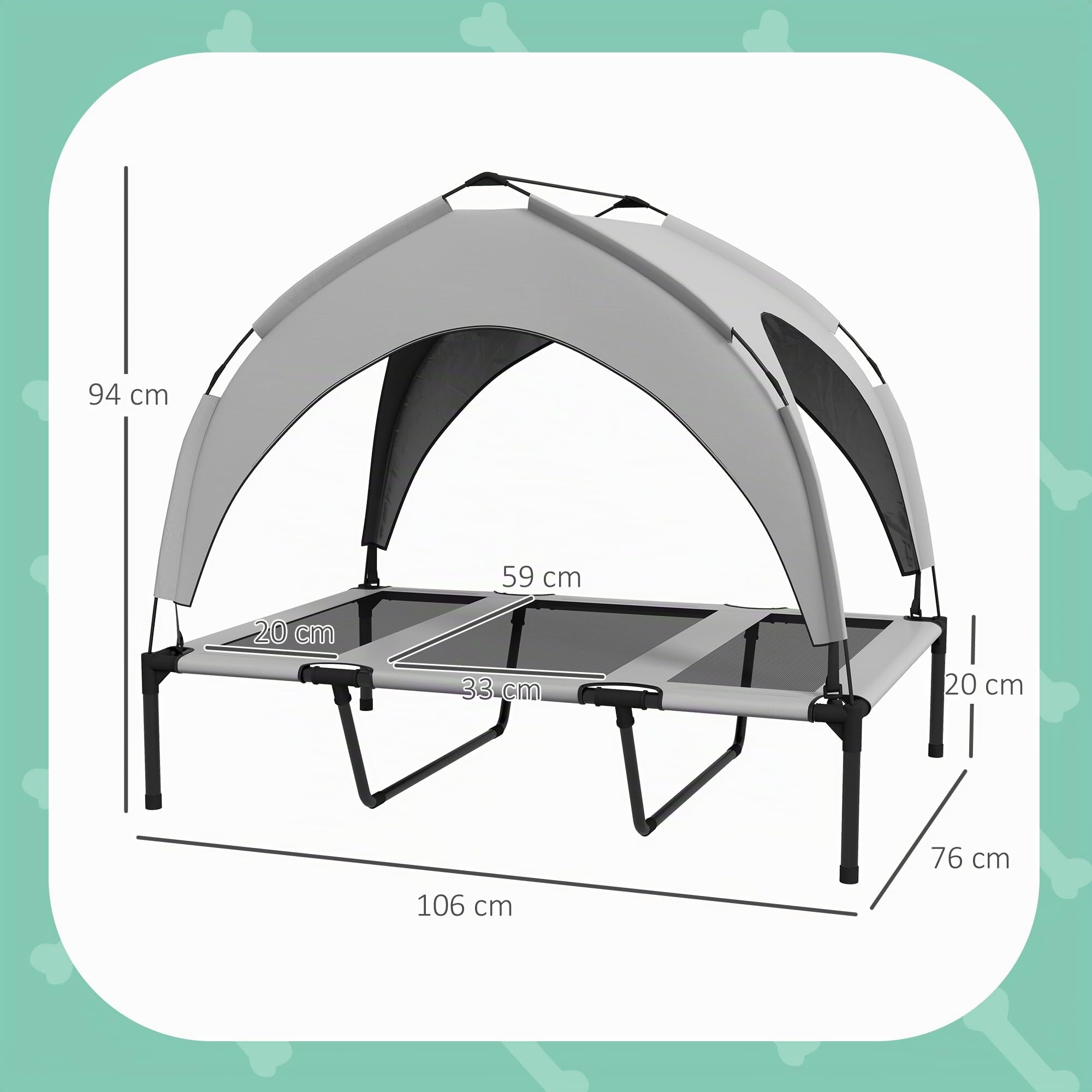 PawHut Cama para Perros Elevada con Toldo 106x76x94 cm Gris Claro | Cama para Perros Grandes, Refrescante y Transpirable, Marco de Acero, Bolsa de Transporte, para Interior y Exterior