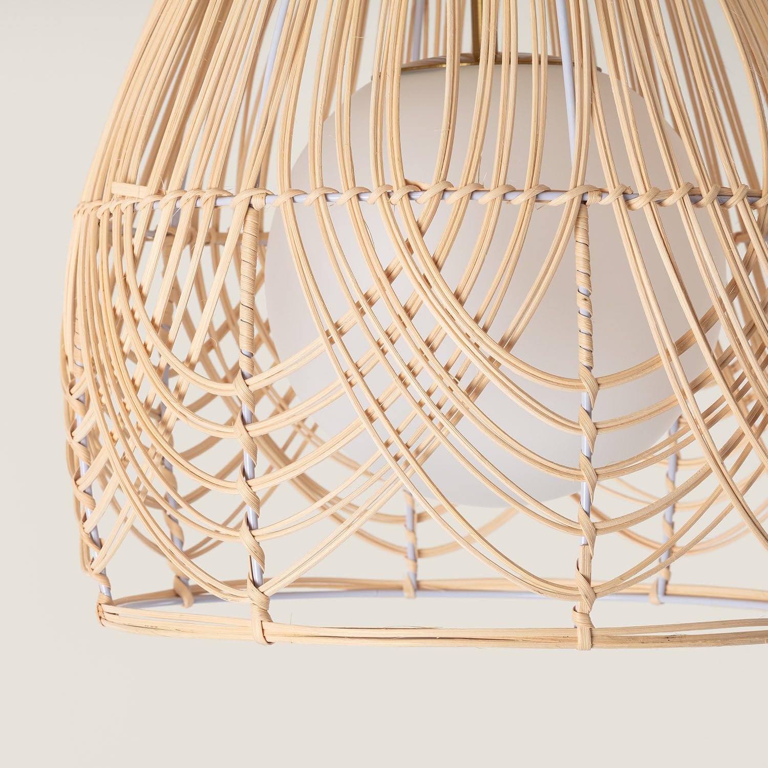 LEDKIA Plafón de Techo Ratán y Cristal Bagrat Natural | Ideal para Cocina, Comedor, Habitación