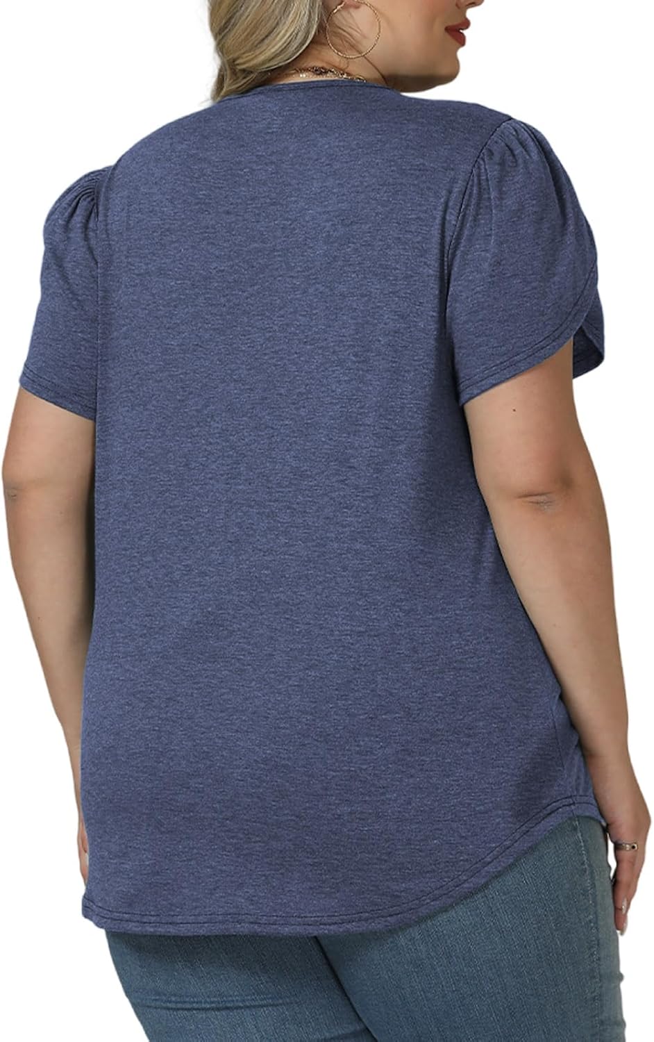 VISLILY Womens-Plus-Size-Summer-Tops Casual Petal Short Sleeve T Shirts Trendy V Neck Blouses Flowy Dressy Tunics XL-5XL - Image 3