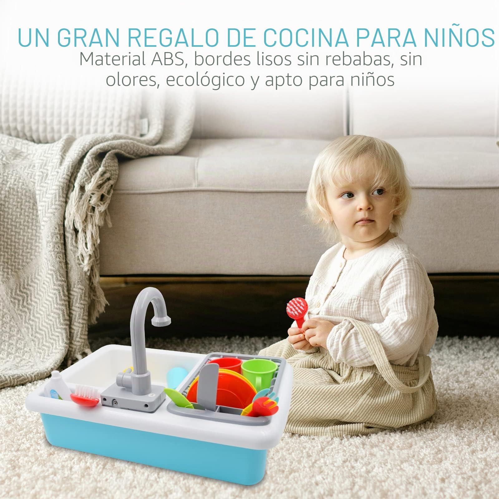 Acelane Fregadero de cocina electrónico fregadero juguete para lavar platos Accesorios de cocina para niños Juego de juegos de imitación para aprender