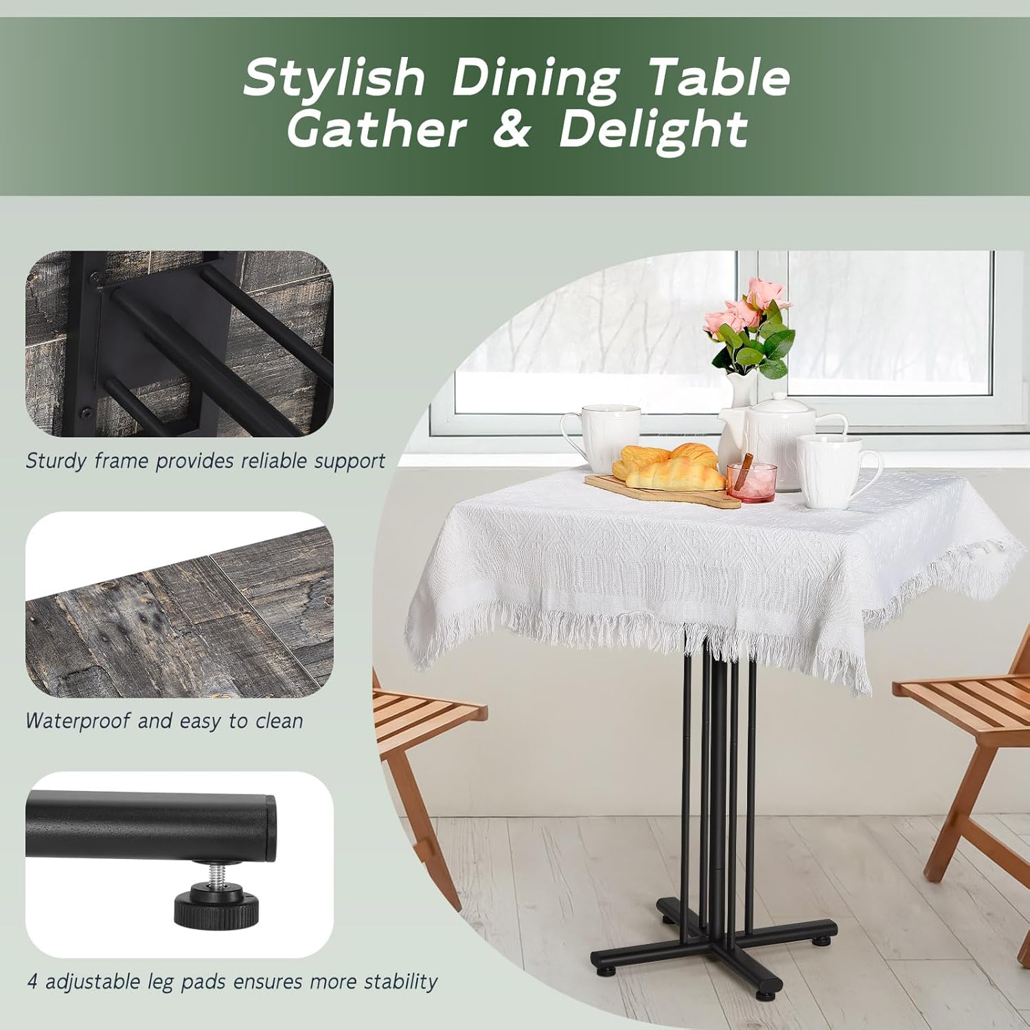 Small Dining Table for 2 Square Kitchen Table with Tablecover Modern Dinning Room Table for Dinner Leisure, 23.6" Pedestal Dining Table with Sturdy Base for Living Room, Cafe, Gray