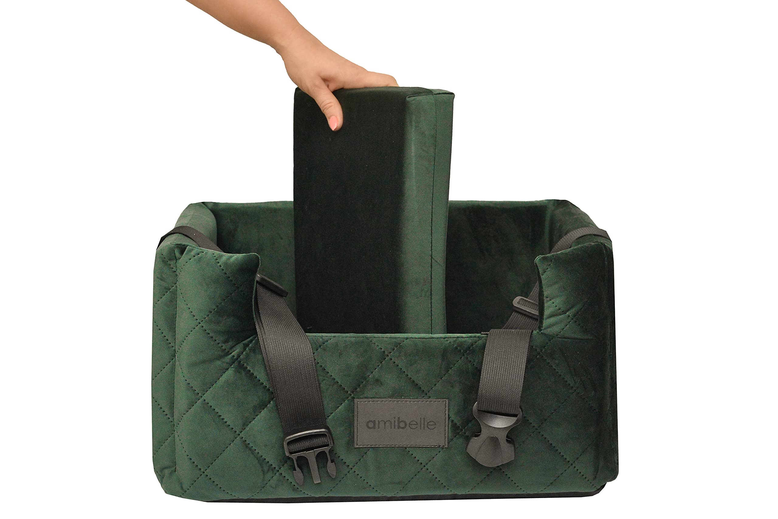 Exclusive Hunde Autositz | Autositz für Hunde, Katzen, Haustier | Rückbank, Beifahrersitz | Hundebett, Hundetasche | Wildlederimitat, Velvet | Farbe: Grün | Große: L (57x50 cm)