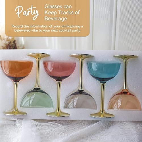 Miniatura 6 de Juego de 6 vasos de Martini de colores  Juego de vasos de cóctel de colores para expreso, martini, champán