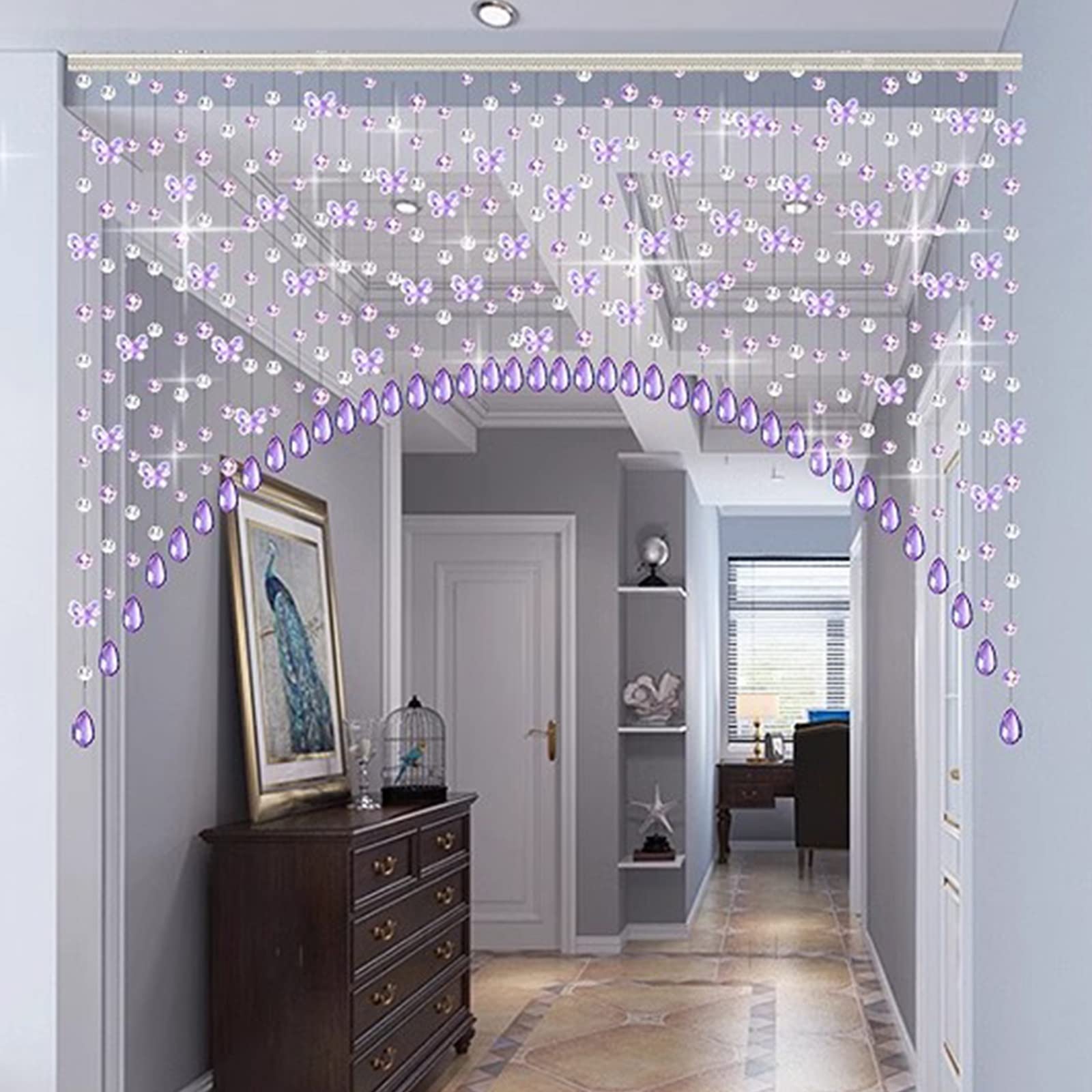 Rideaux de porte à fils en perles de cristal violet pour habiller vos entrées