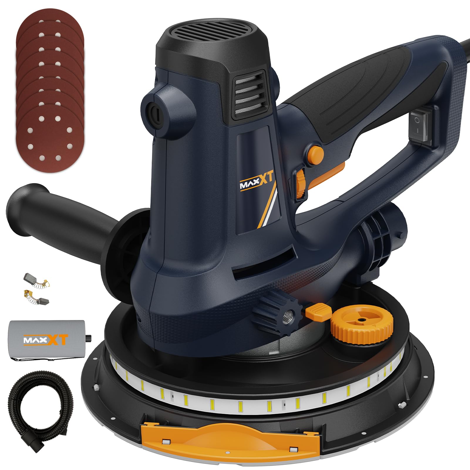 MAXXT 810W Handschleifmaschine für Trockenbau, Elektroschleifmaschine für Wände, 1500-2800RPM variable Geschwindigkeit, einstellbare Absaugung, Grob- und Feinschliff, Selbstabsaugung