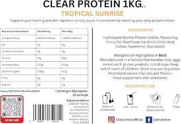 Clear Protein, High Protein, Lactose-Free Protein Supplement, 1kg (1kg, Tropical Sunrise)