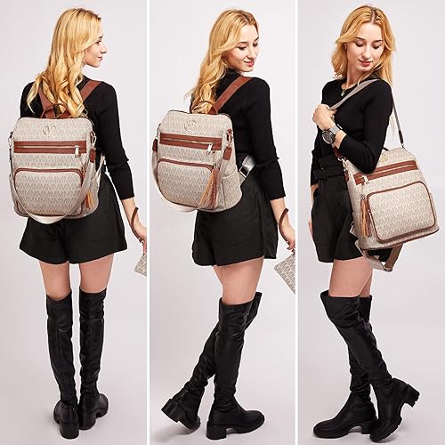 Miniatura 2 de Mochila de moda para mujer de piel sintética convertible grande mochila de viaje con borla de muñeca Beige 135L x 6W x 1425H Mochilas tipo mochila