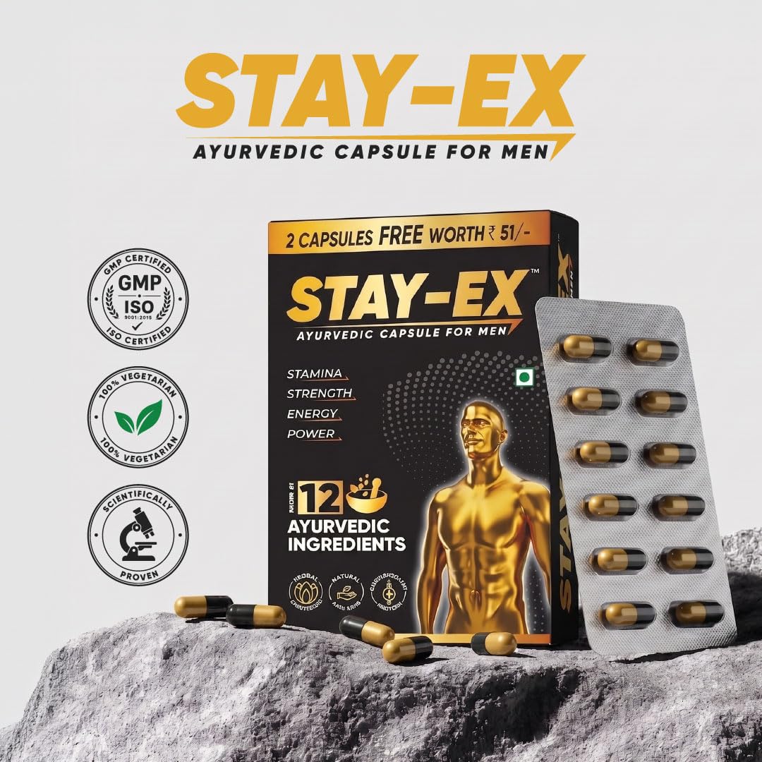 Stay EX Ayurvedic Capsules for Men x3 | 36 Capsules | Natural Shilajit, Ashwagandha, Safed Musli & Gokshura | Stamina, Strength, Energy & Power | Proprietary Formulation — Amazon image 7