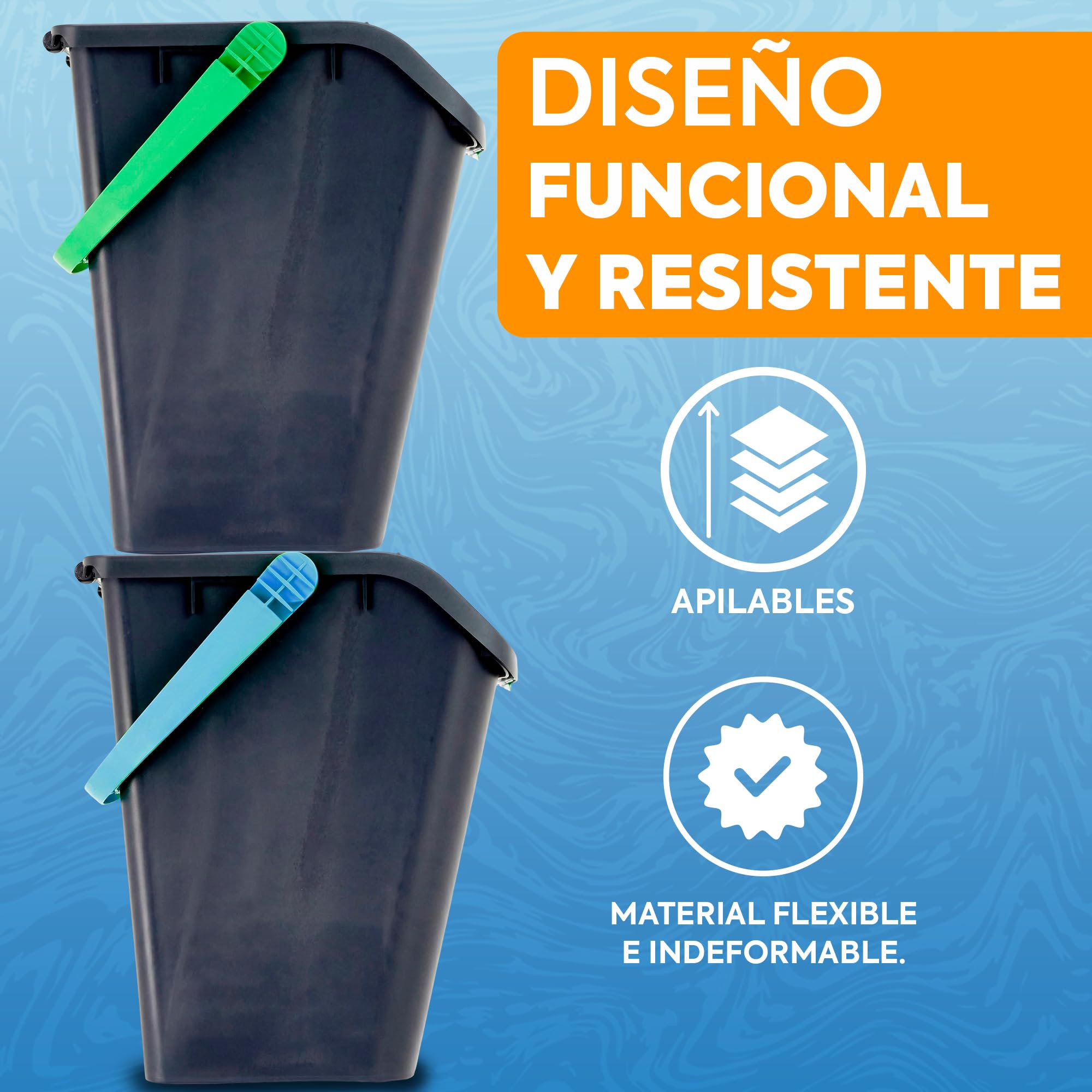 Pack 3 Cubos Basura 35 Litros Multicolor | Tapa Apilable Cocina