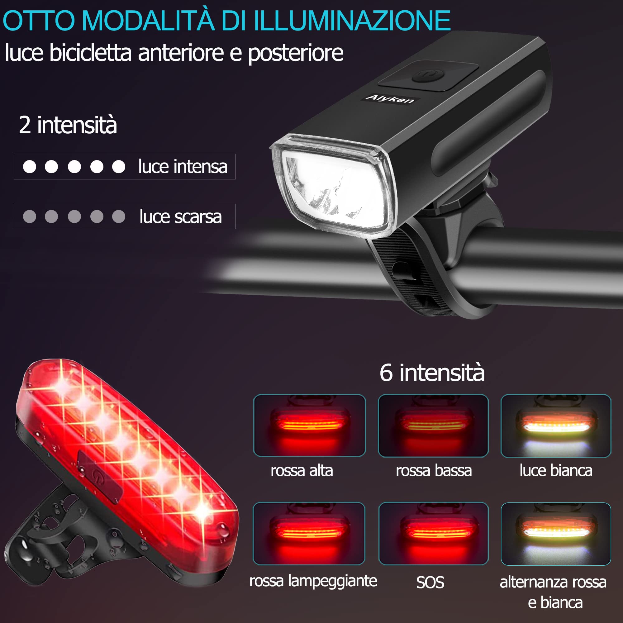 Luci Bici LED Ricaricabili USB - Anteriore 1200 Lumen, Posteriore, Impermeabile IP65, Per MTB E Strada - Foto 7